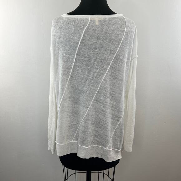 EILEEN FISHER White Organic Linen Long Sleeve Scoop Neck Lightweight Sweater L - Picture 5 of 8